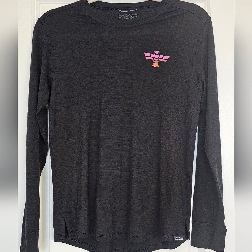 Patagonia Capilene Cool Merino Blend Long Sleeve Shirt Medium Black Graphic